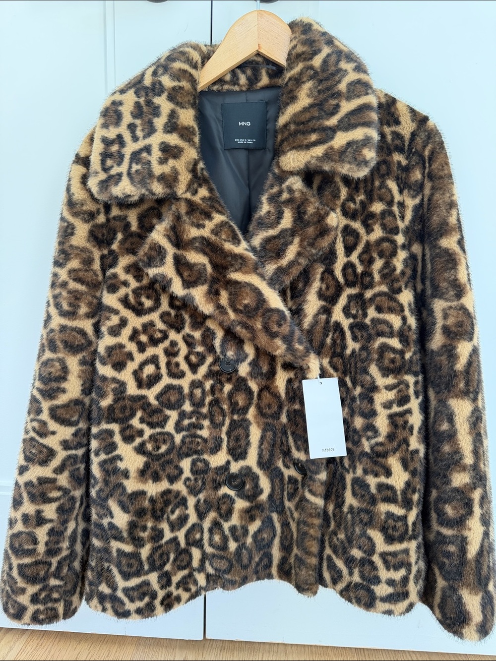 Mango Leopard Faux Fur Teddy Jacket - Brown & Black